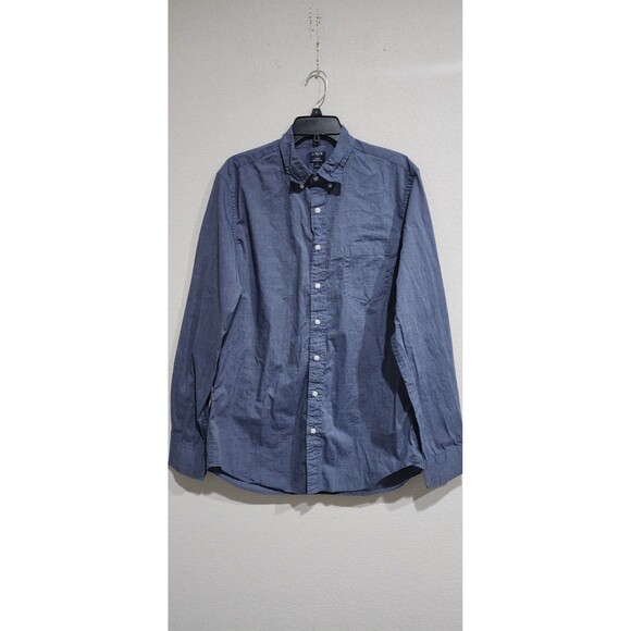 J. Crew Mens Denim Blue Cotton Flex Washed Button Down Work Dress Shirt Size LT - Picture 1 of 14